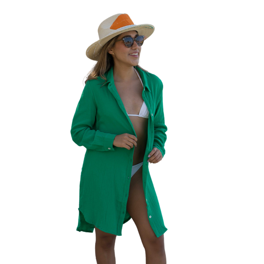 Shirt Dress Helsol Flirty Short Green Cotton