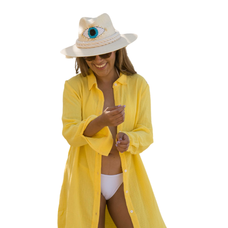 Shirt Dress Helsol Flirty Long Yellow Cotton