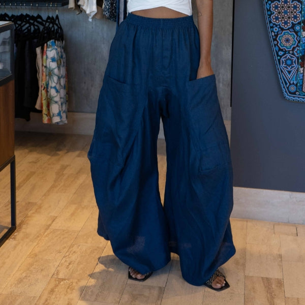 Wide Leg Linen Pants - Nudo