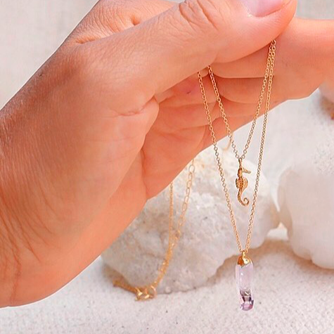 Collar Doble Caballito Dorado / Amatista