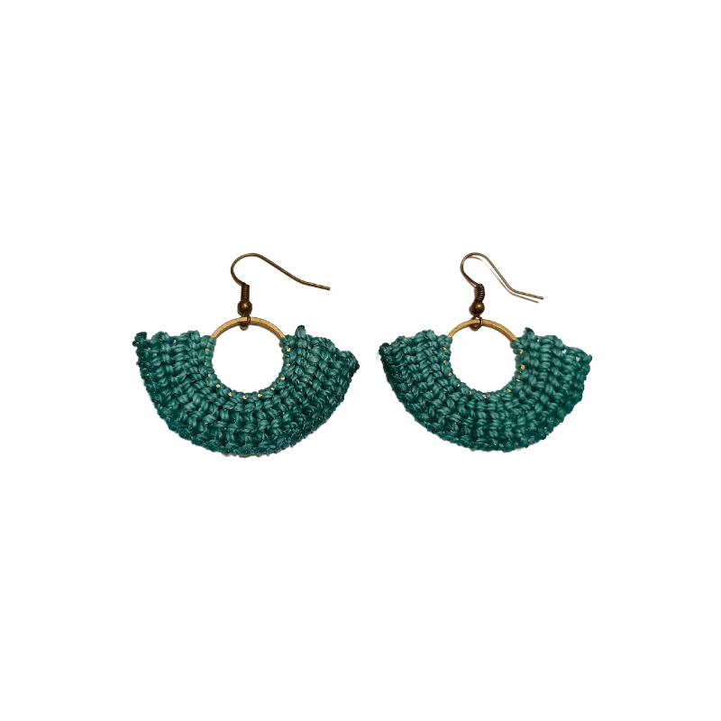 Macrame Round Small Earrings - Brass
