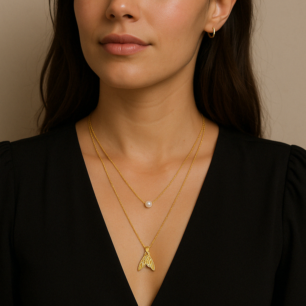 Collar Doble Perla Blanca / Cola Sirena