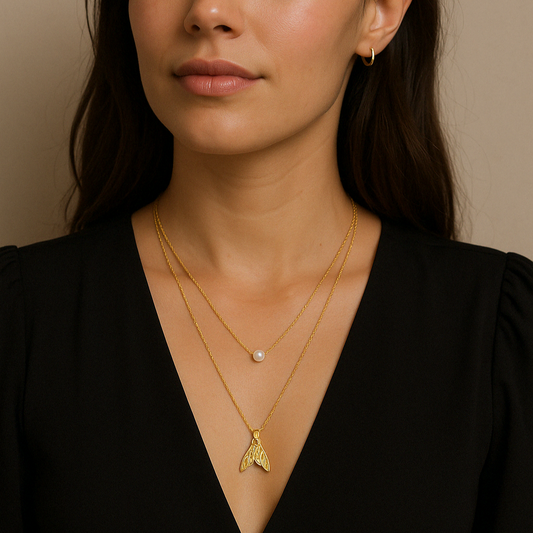 Collar Doble Perla Blanca / Cola Sirena