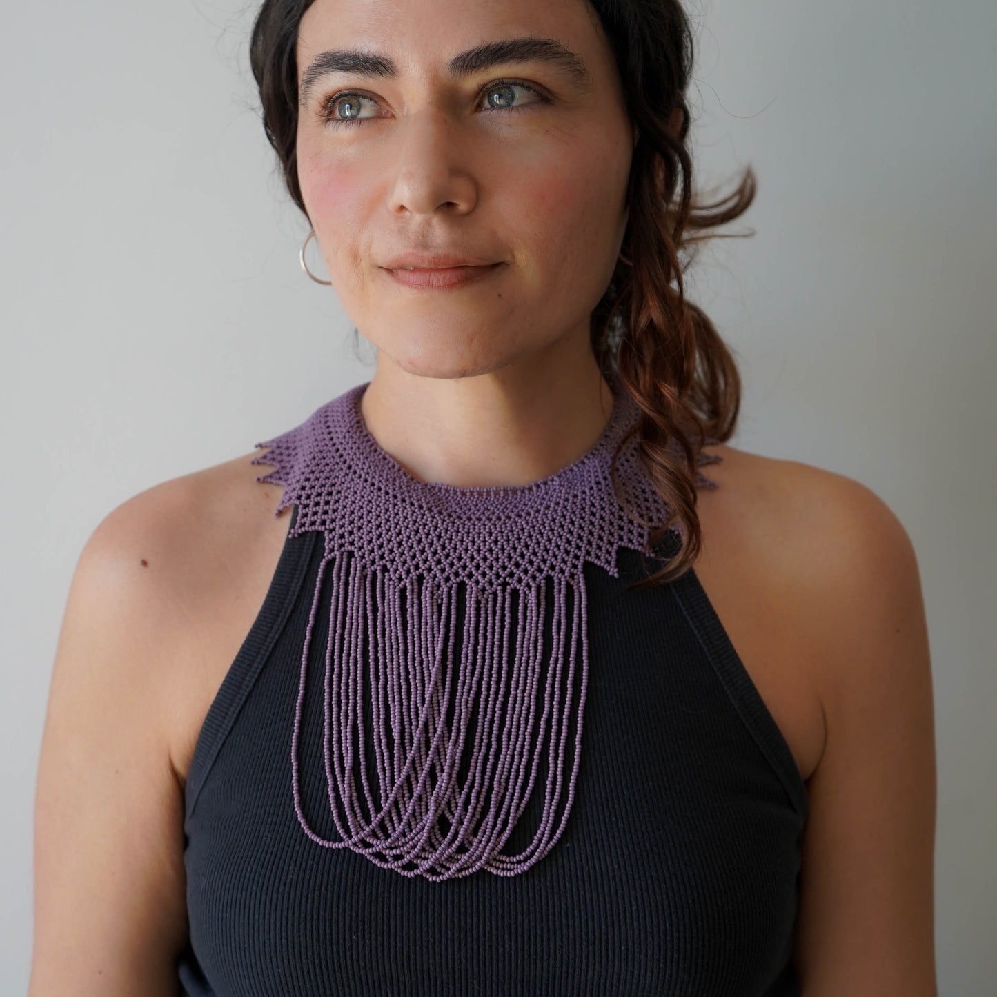 Round Beaded Necklace -  W. Round Fringes