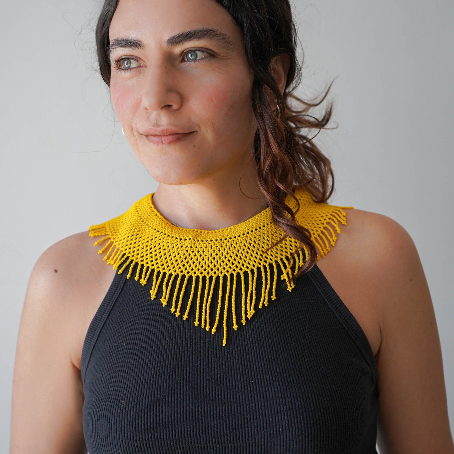 Round Beaded Necklace - W. Small Fringes