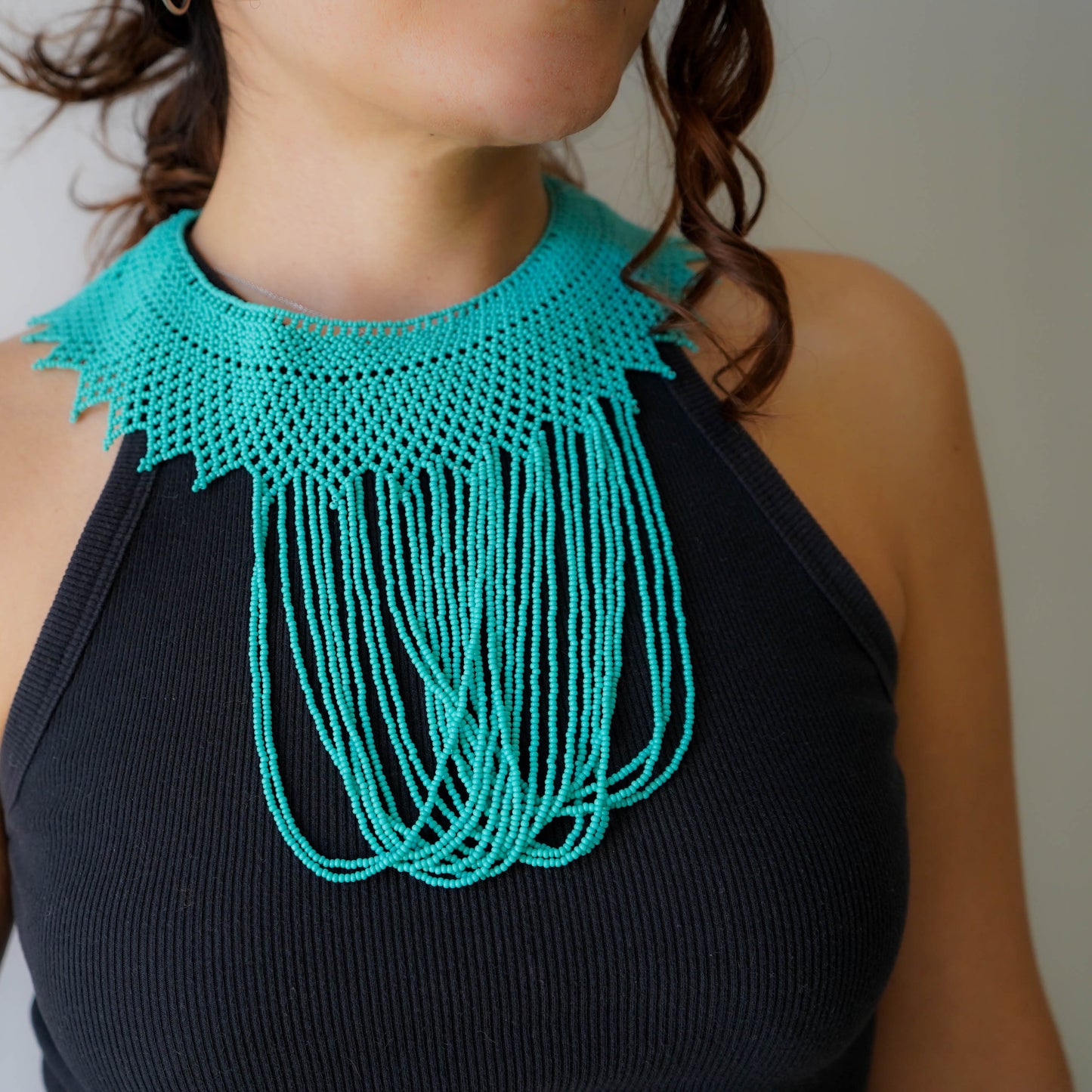 Round Beaded Necklace -  W. Round Fringes