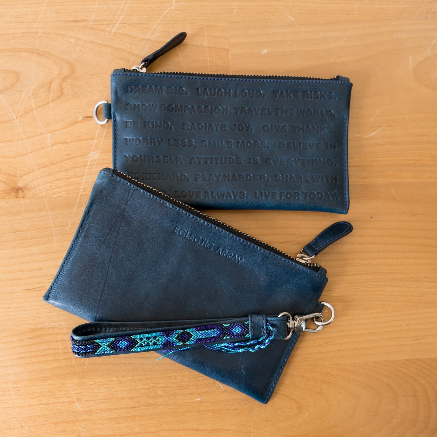 Leather Wristlet - Blue Skies