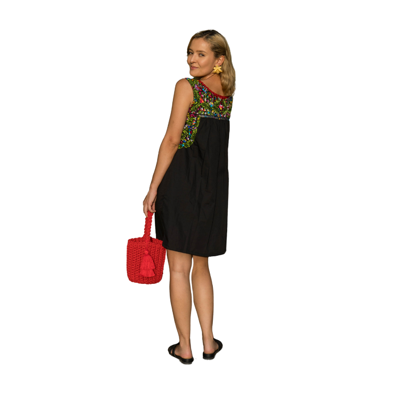 San Antonino Black Dress Multi Embroidery