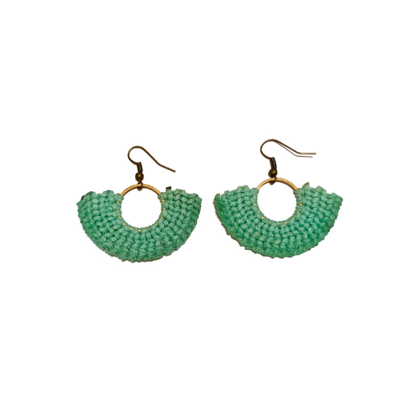 Macrame Round Small Earrings - Brass