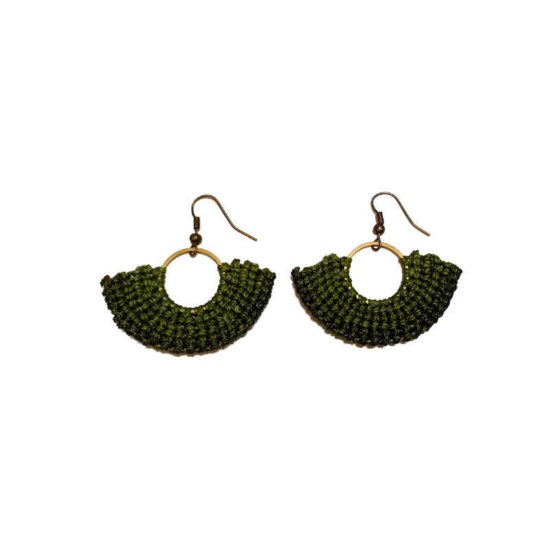 Macrame Round Small Earrings - Brass