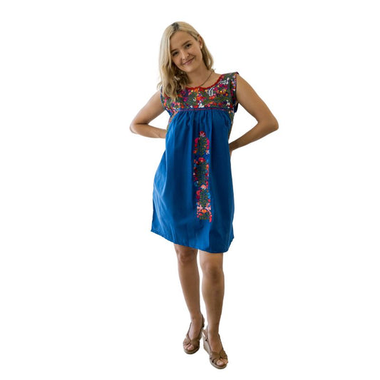 San Antonino Royal Blue Dress Multi Embroidery