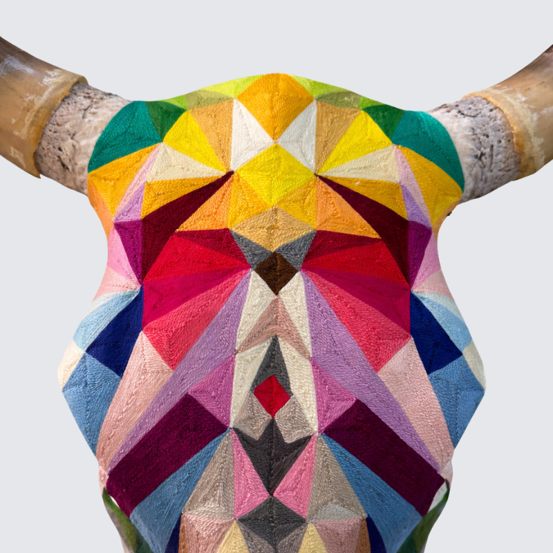 Threaded Huichol Skull - Geometric