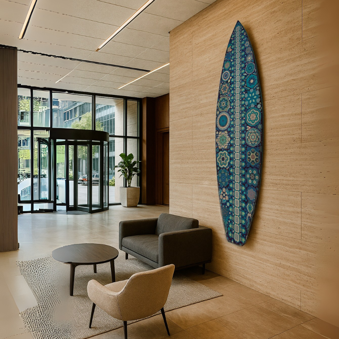 Beaded Huichol Surfboard Shades of Blue