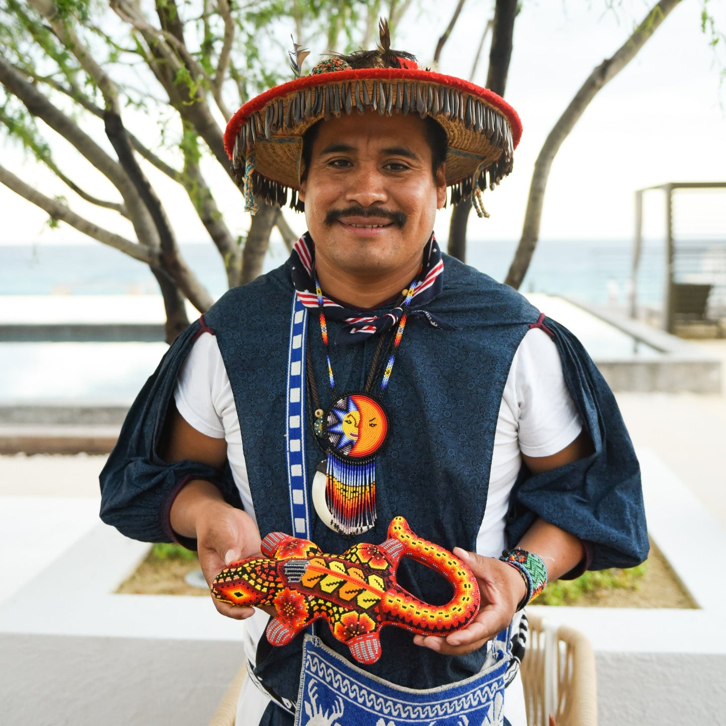 Beaded Huichol Surfboard Shades of Blue