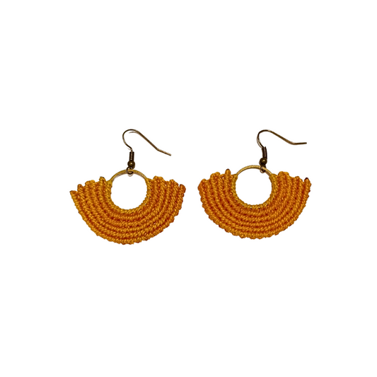 Macrame Round Small Earrings - Brass