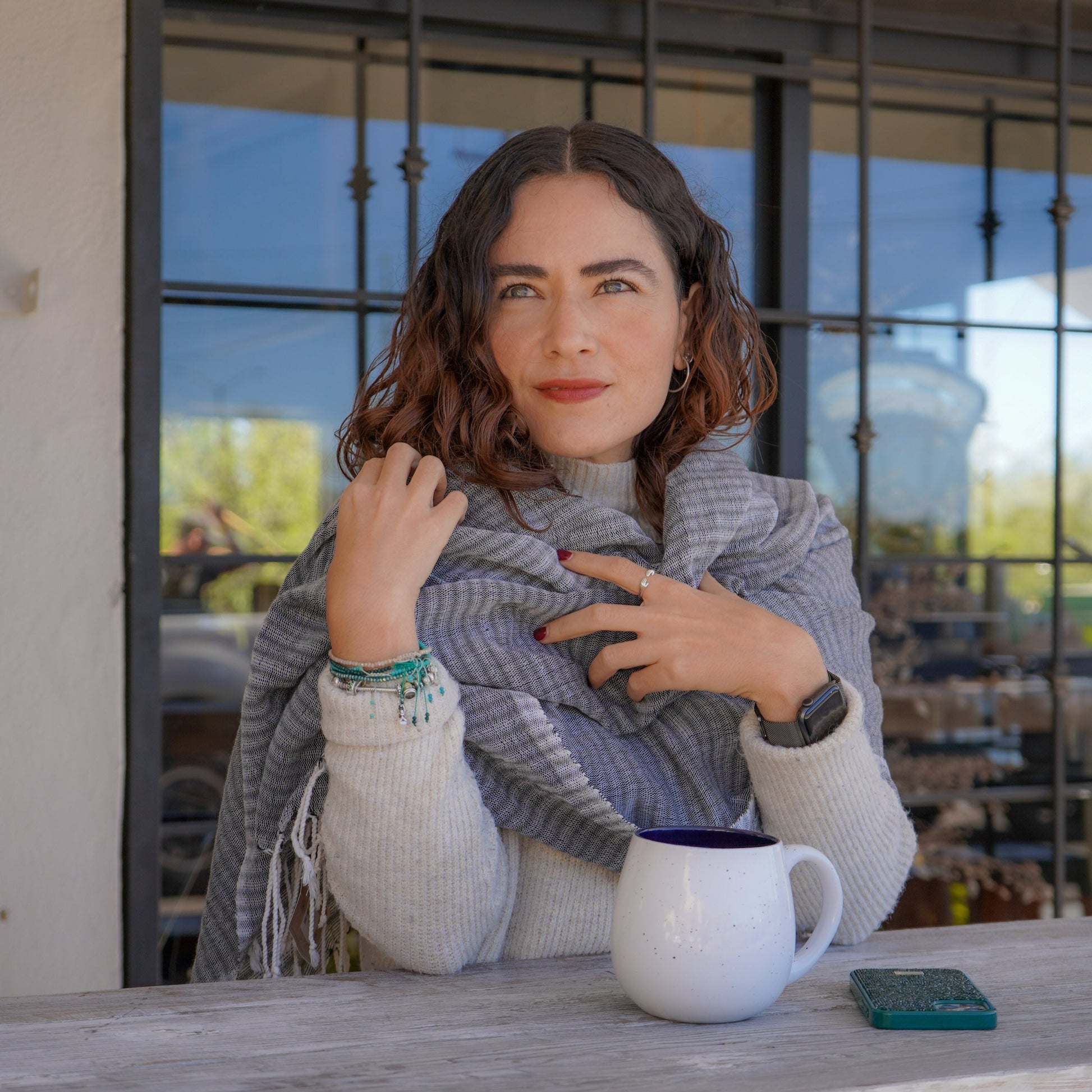 Handmade scarf on a model