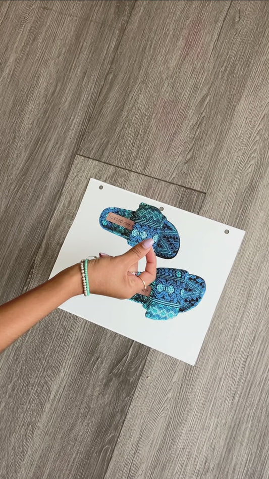 Puffy Sandals Guatemalteco - Beige/Azul Turquesa