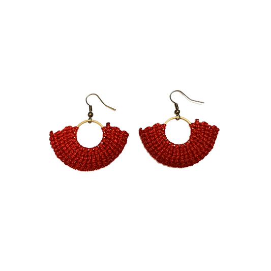 Macrame Round Small Earrings - Brass