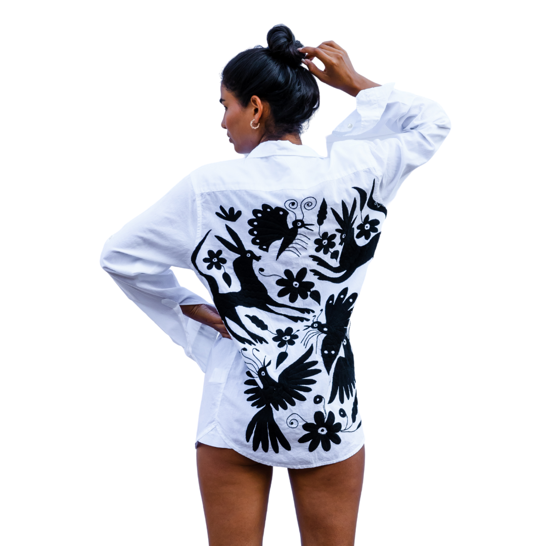 Hand Embroidered Otomi Shirt - Black