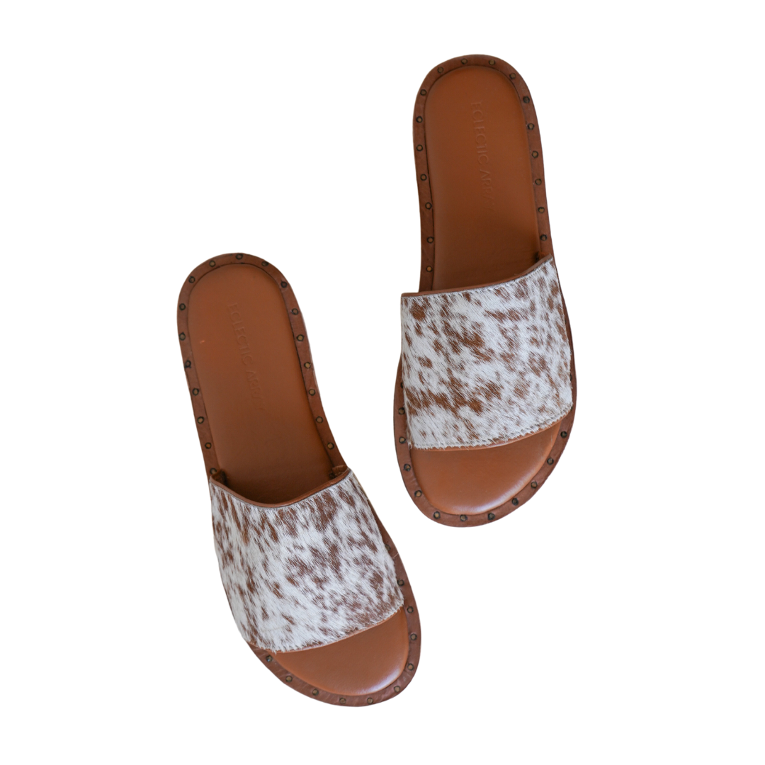 Luna Cowhide Tan And White Sandals