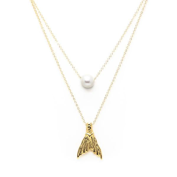 Collar Doble Perla Blanca / Cola Sirena