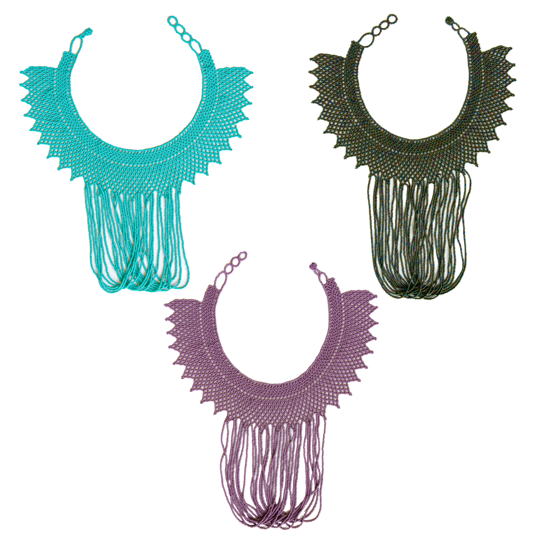 Round Beaded Necklace -  W. Round Fringes
