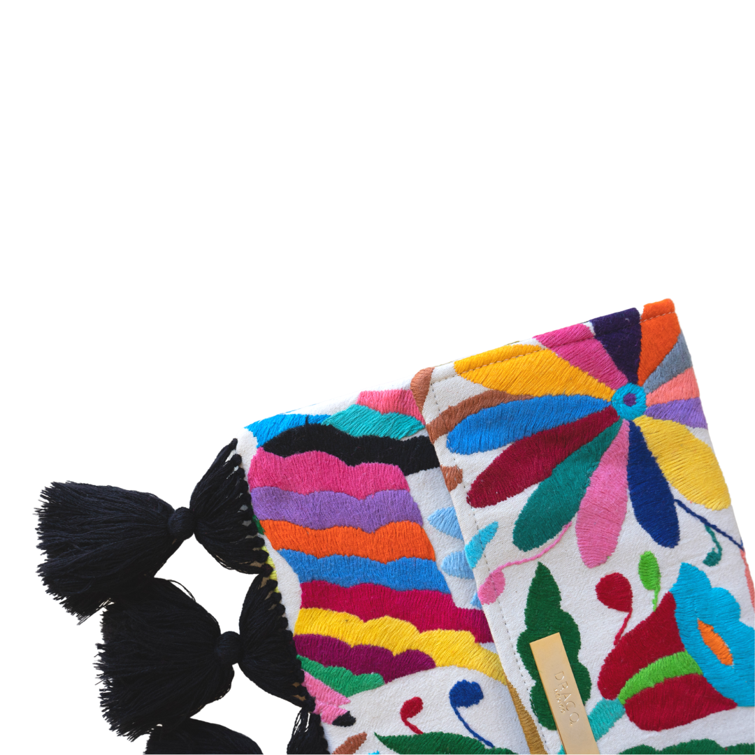 Multi Color Otomi Clutch With Black Tassels