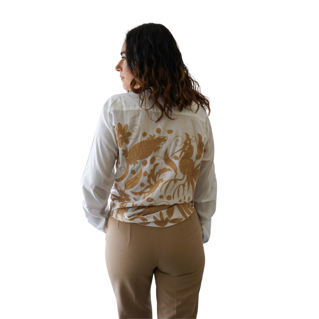 Hand Embroidered Otomi Shirt - Beige