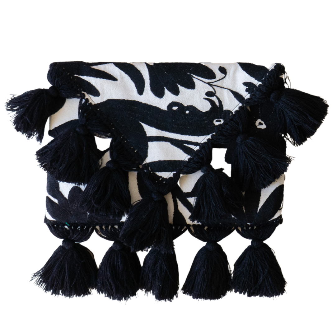 Black Otomi Clutch With Black Tassels