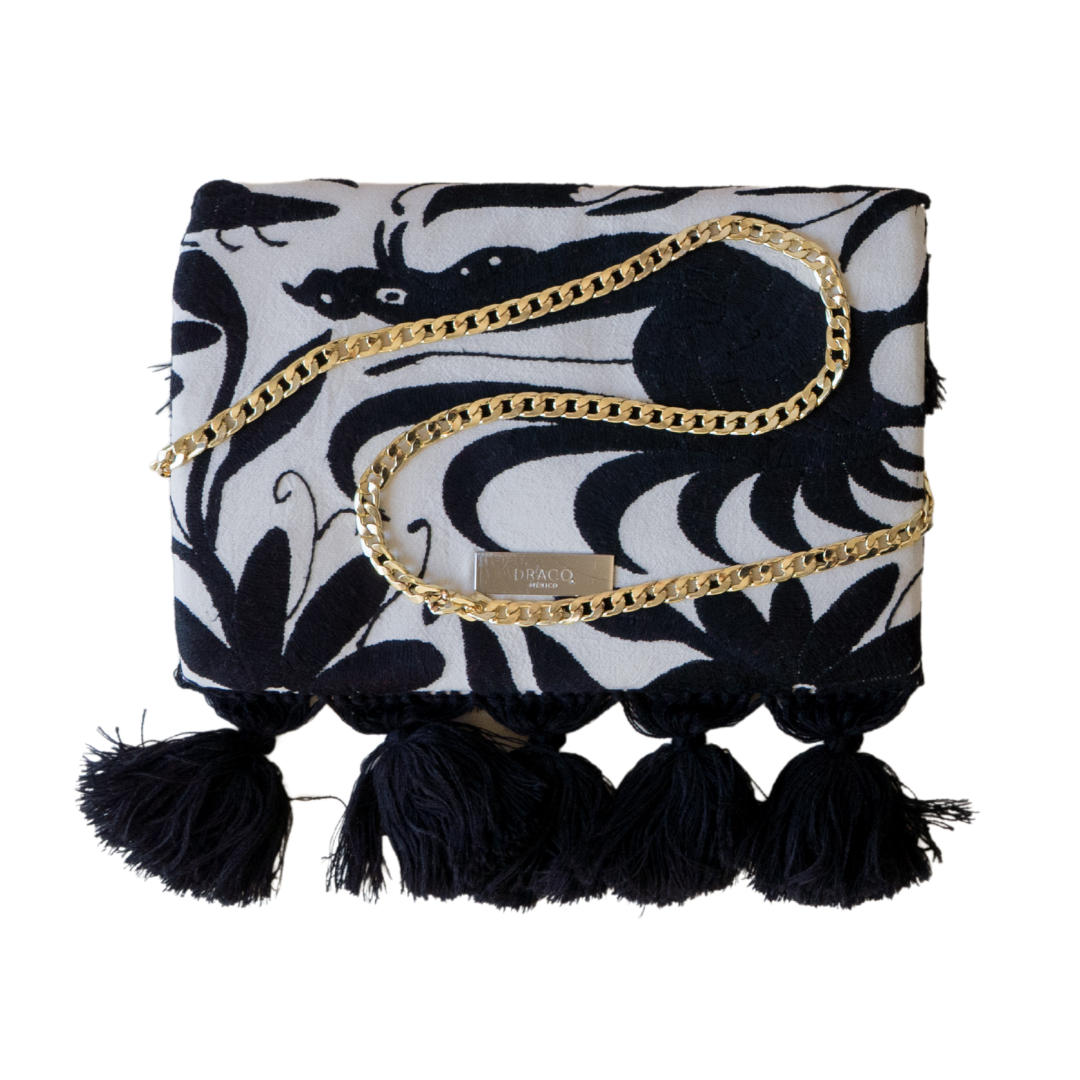 Black Otomi Clutch With Black Tassels