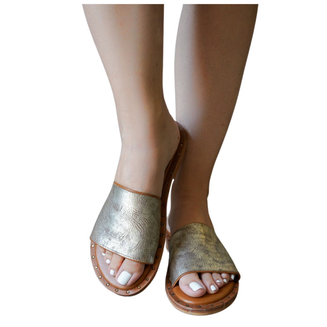 Luna Tan Buffed Gold Sandals