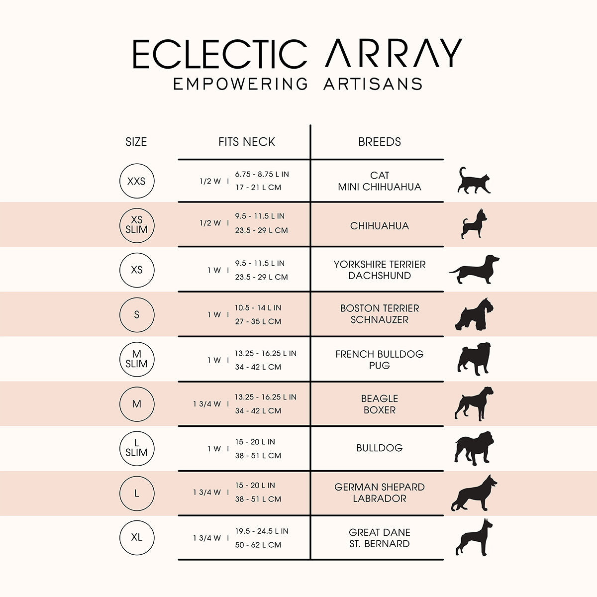 size chart for embroidered dog collar
