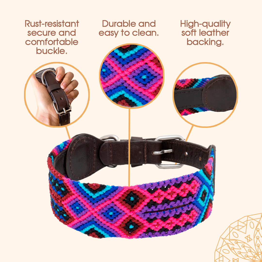 Embroidered Dog Collar - Genuine Leather | Sangria