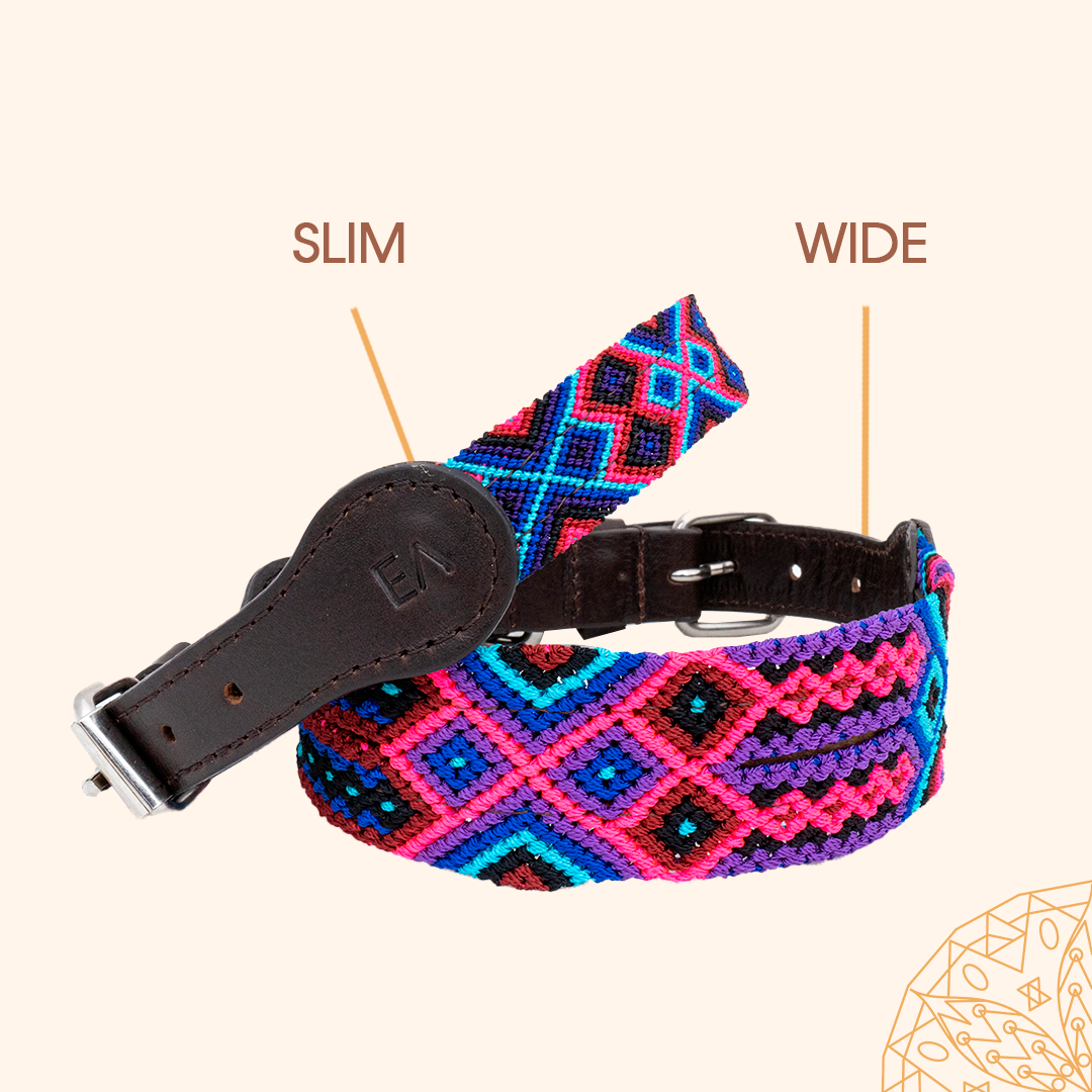 Embroidered Dog Collar - Genuine Leather | Sangria