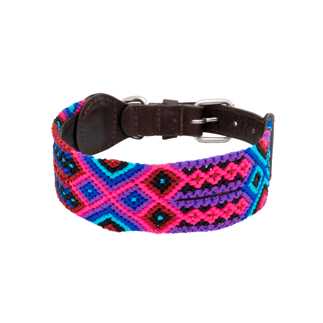 Embroidered Dog Collar - Genuine Leather | Sangria