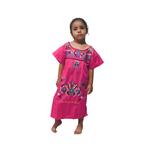 Embroidered Dress Kids Fucsia