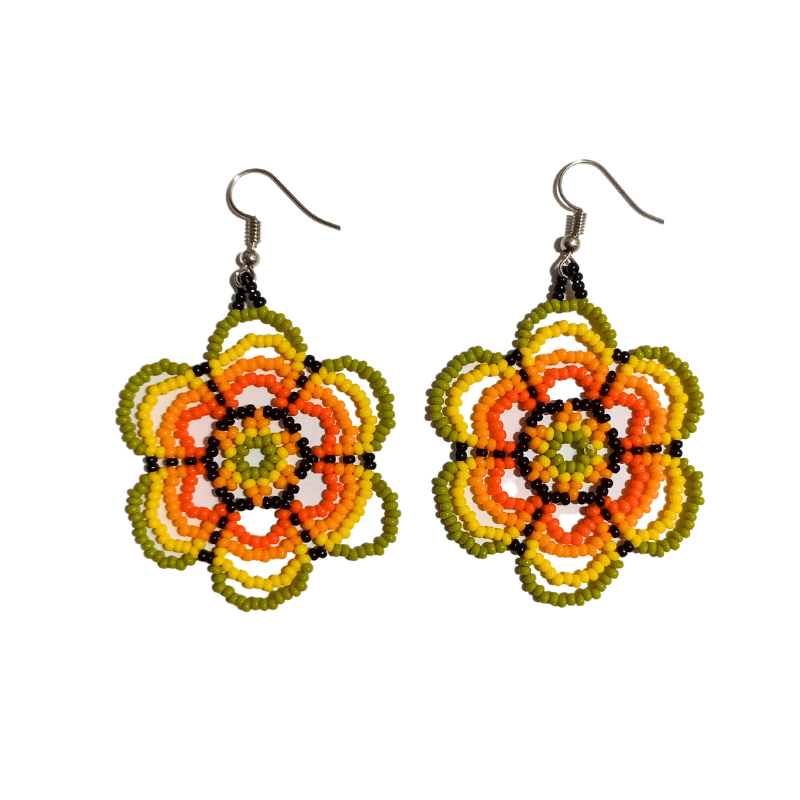 Huichol Beaded Earrings - Flower