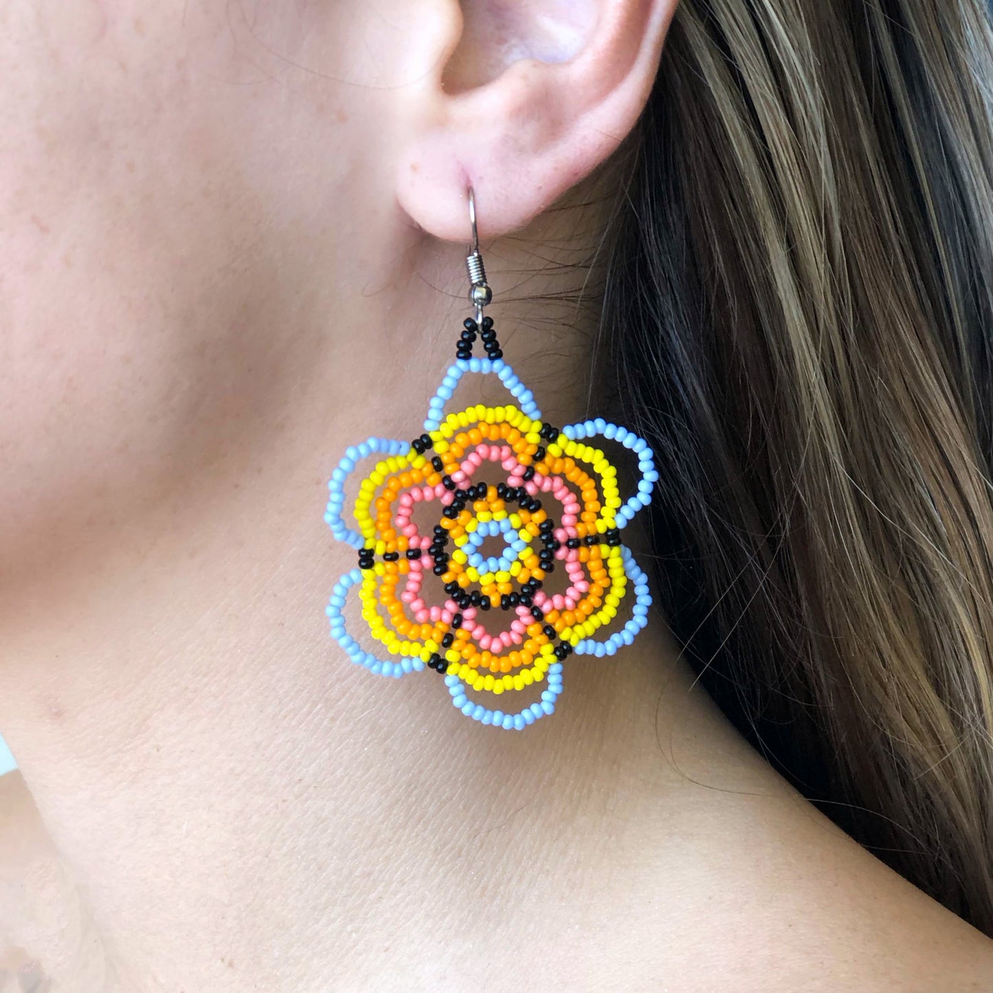 Huichol Beaded Earrings - Flower