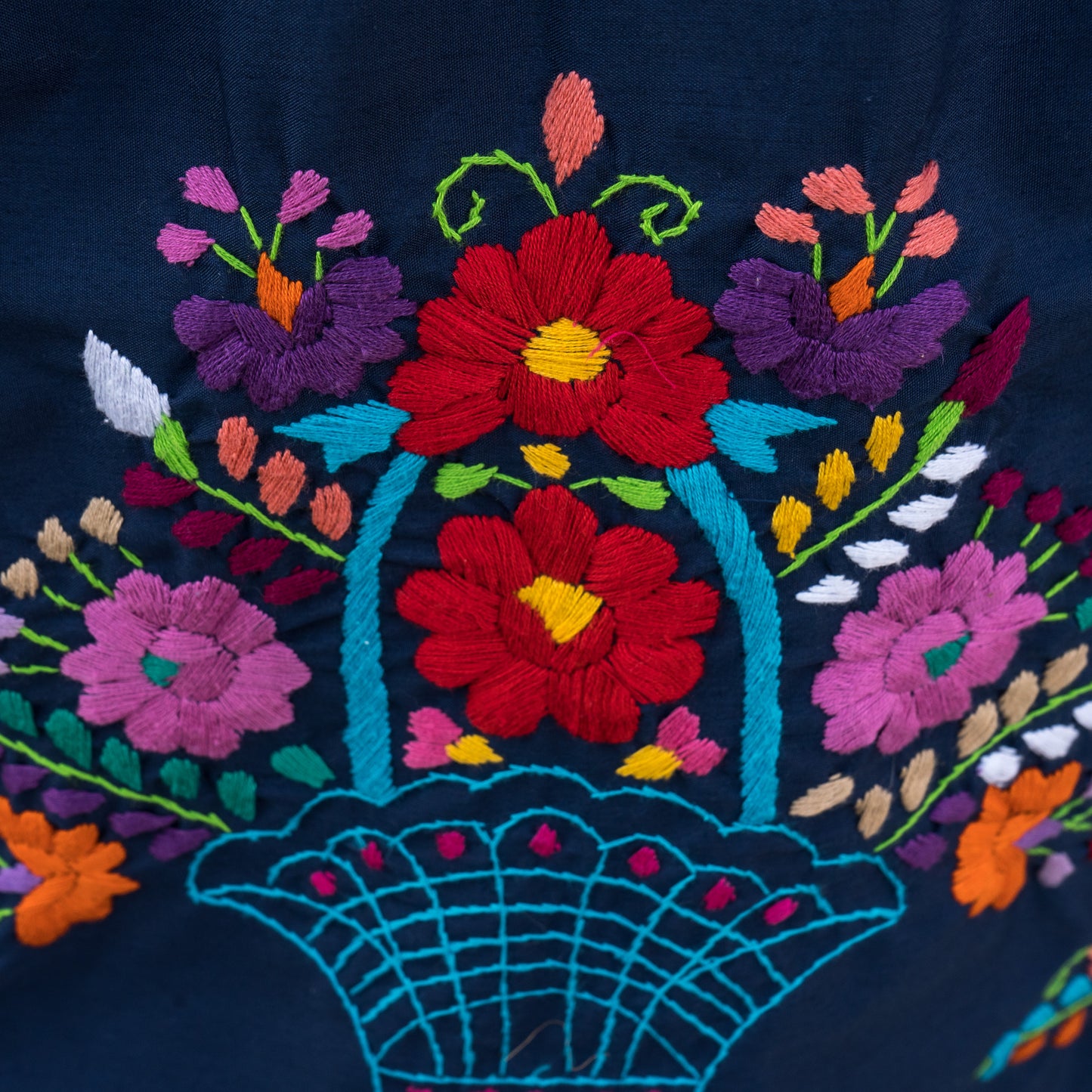 Chelow Dress Navy Blue Multicolor Embroidery