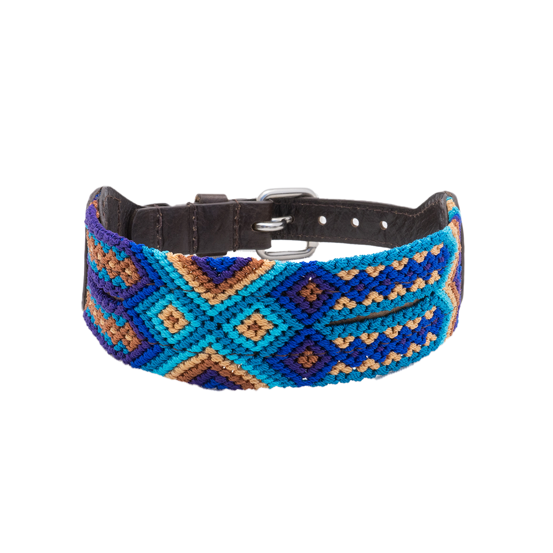 Embroidered Dog Collar - Genuine Leather | Deep Blue
