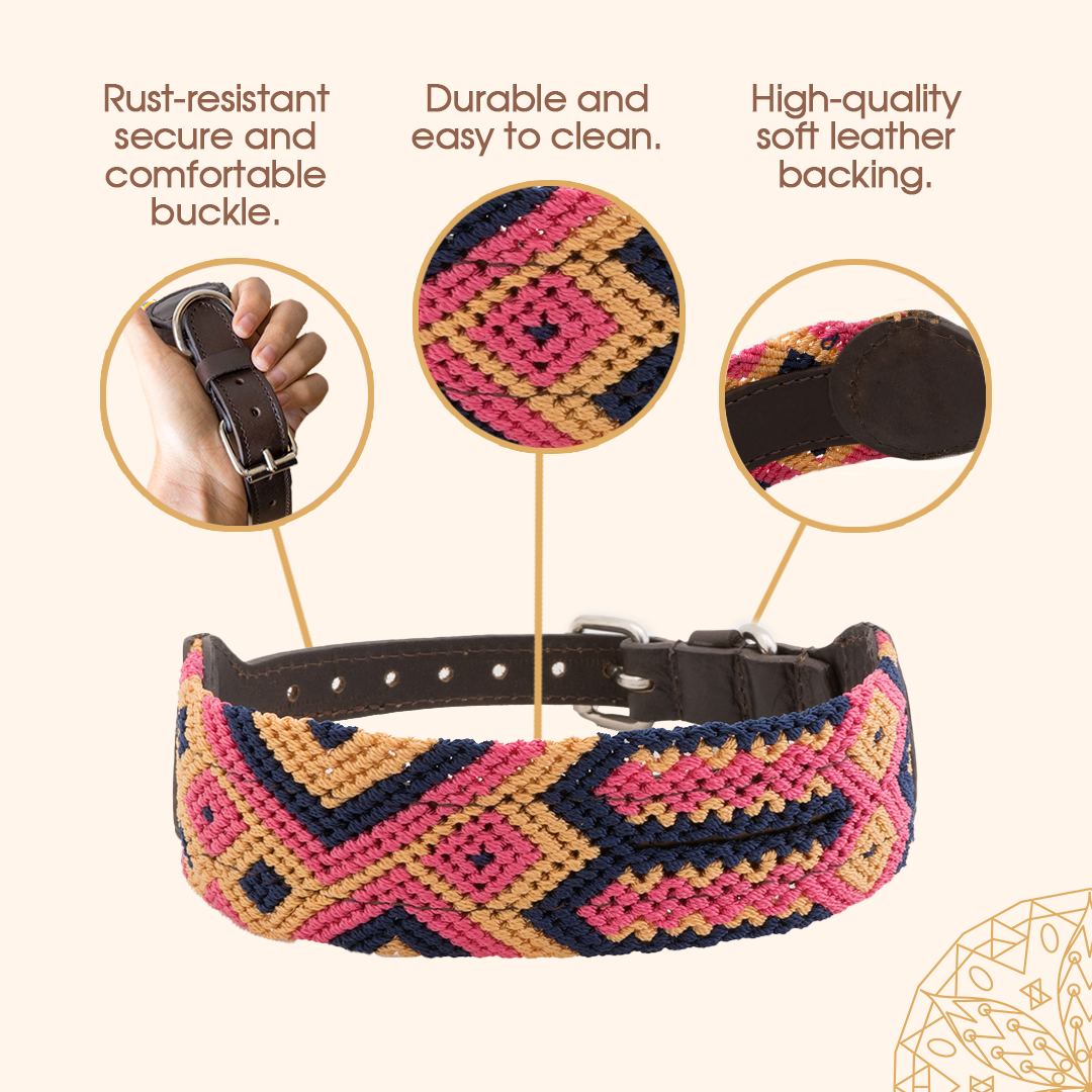 Embroidered Dog Collar - Genuine Leather | Harmonic Tan