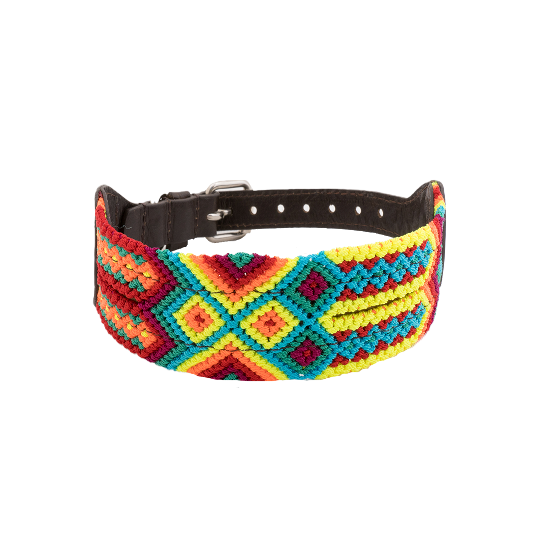 Embroidered Dog Collar - Genuine Leather | Sunset Red