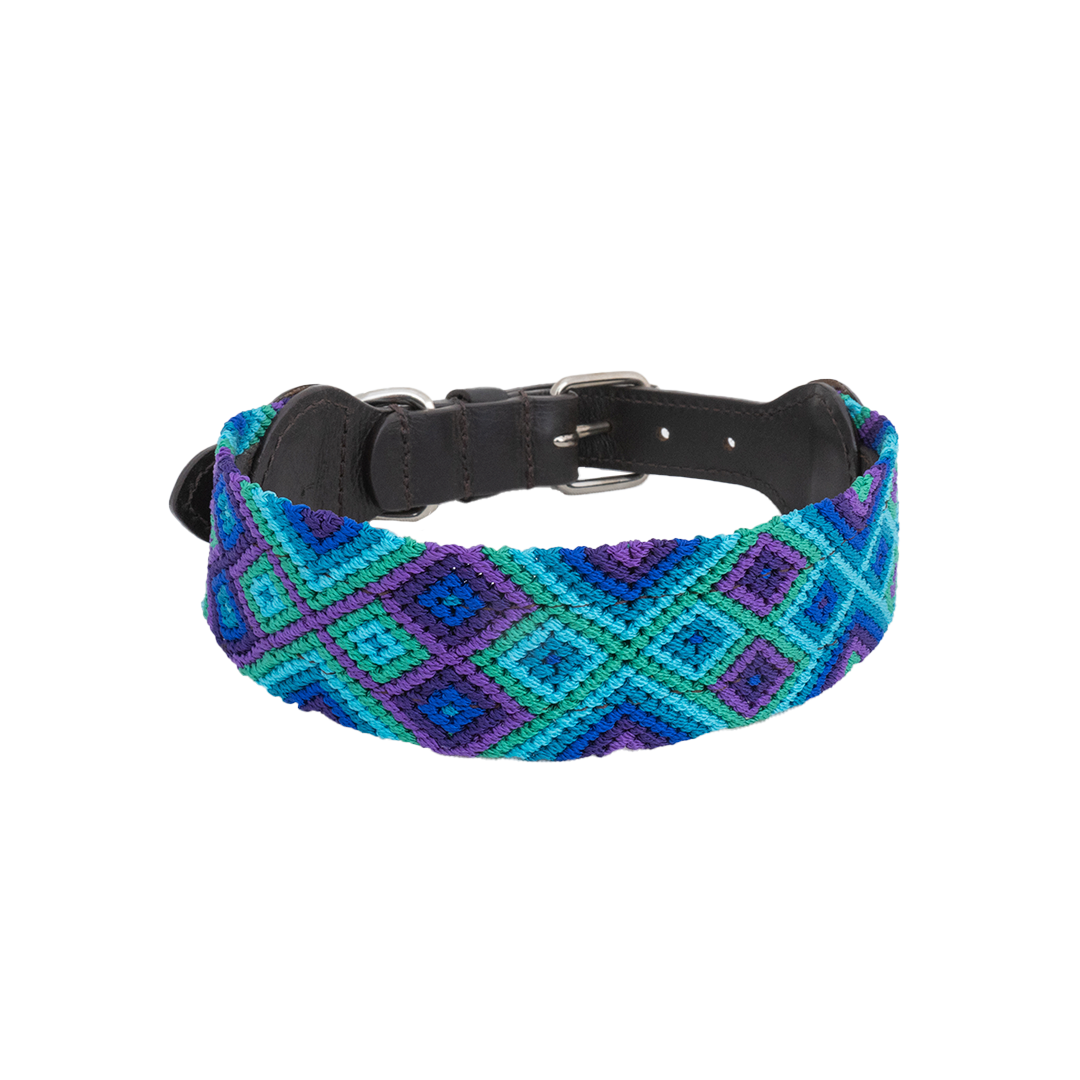 Embroidered Dog Collar - Genuine Leather | Peacock