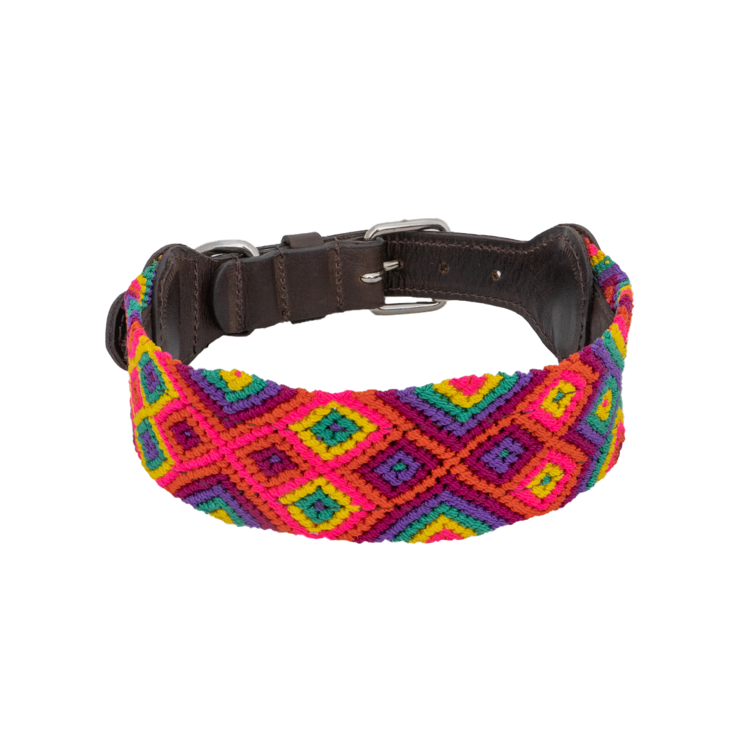 Embroidered Dog Collar - Genuine Leather | Cotton Candy