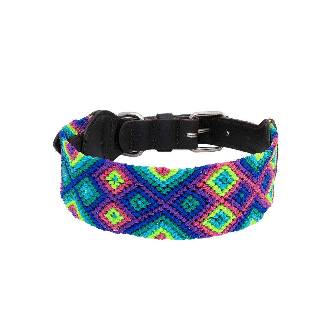 Embroidered Dog Collar - Genuine Leather | Bright Emerald