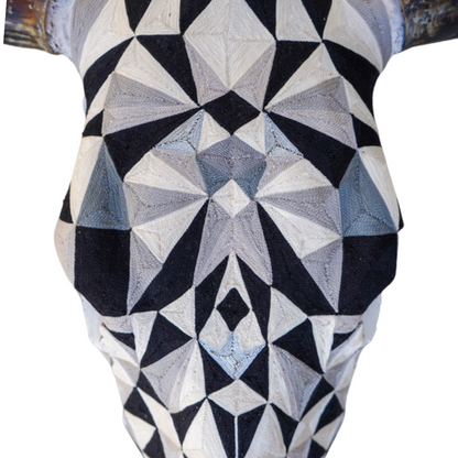 Threaded Huichol Skull - Geometric Black and White
