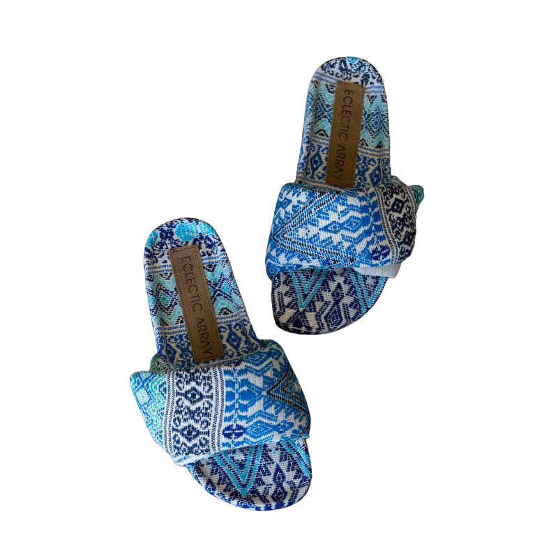 Puffy Sandals Guatemalteco - Beige/Azul Turquesa