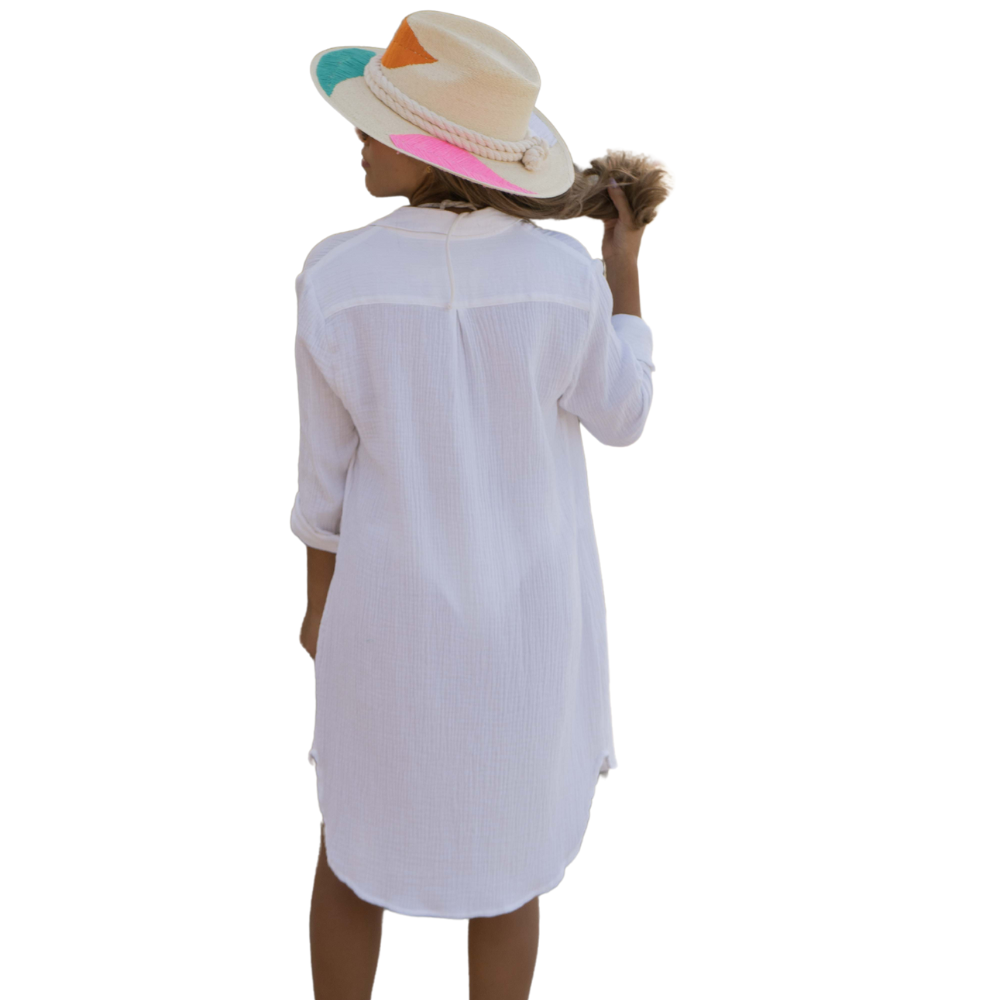 Shirt Dress Helsol Flirty Short White Cotton