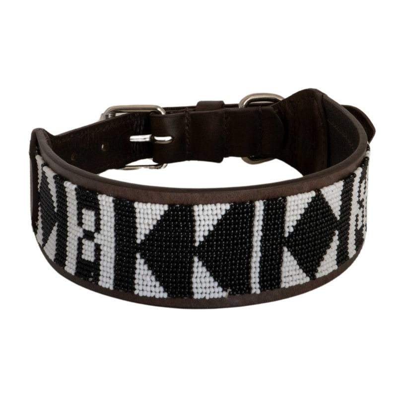 Black & White Beaded Dog Collar | Soft Leather Backing