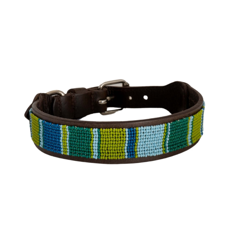 Beaded Dog Collar | Greens and Blues